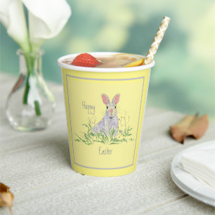 Lavender Easter Bunny Yellow Background  Paper Cups