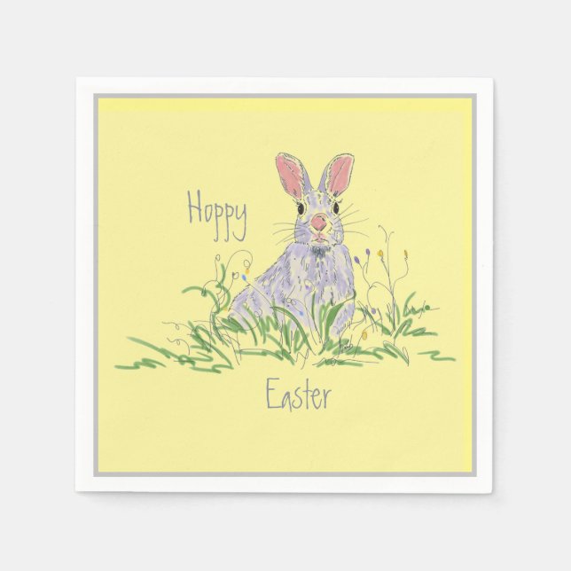 Lavender Easter Bunny Yellow Background   Paper Pl Napkins (Front)