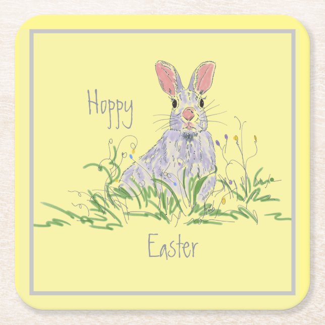 Lavender Easter Bunny Yellow   Square Paper Coaster (Front)