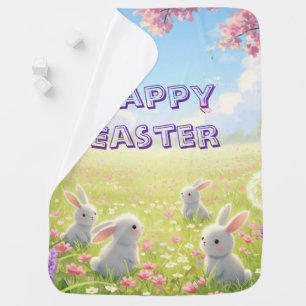 Lavender Easter Cute White Bunny Floral Spring Baby Blanket
