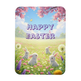 Lavender Easter Cute White Bunny Floral Spring Magnet