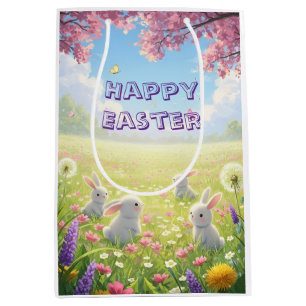 Lavender Easter Cute White Bunny Floral Spring Medium Gift Bag
