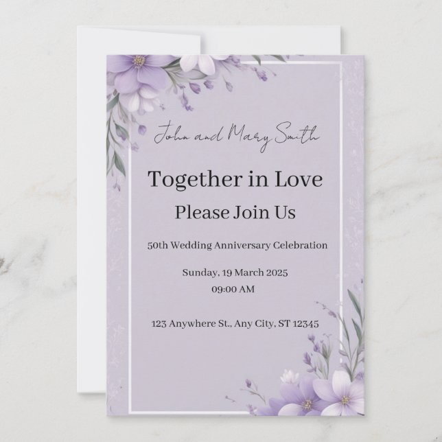 Lavender Elegance: Wedding Anniversary Invitation (Front)