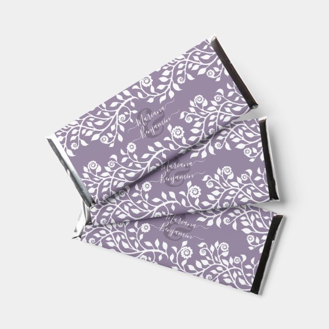  Lavender Elegant Boho Floral Personalized Wedding Hershey Bar Favors (Front)