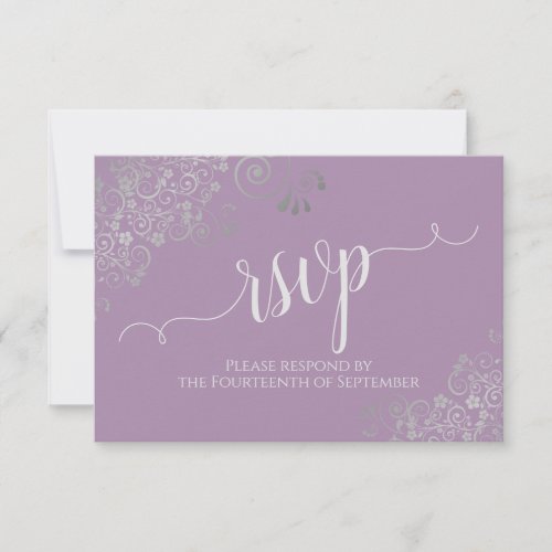 Lavender Elegant Calligraphy Frilly Wedding RSVP Card