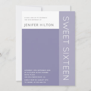 Lavender elegant color block sweet sixteen invitation