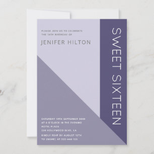 Lavender elegant color block sweet sixteen invitation