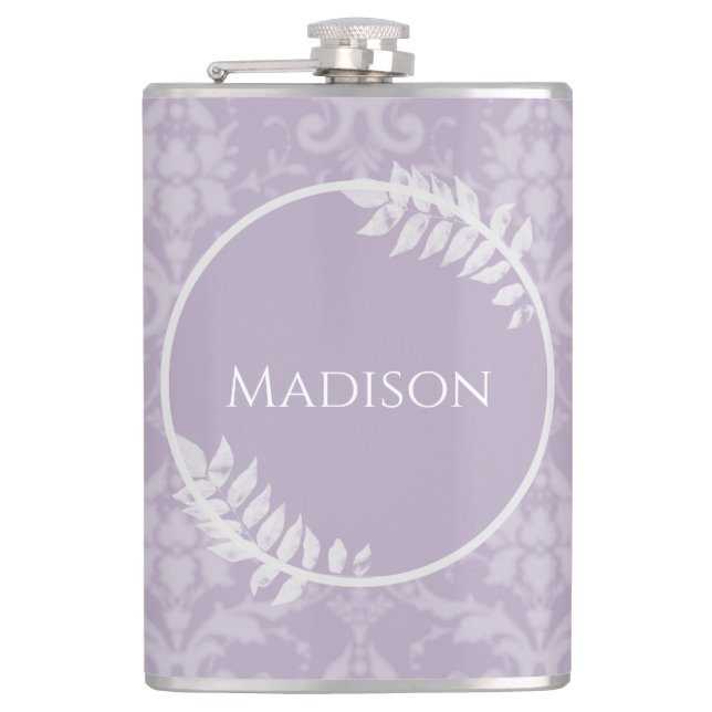 Lavender Elegant Damask Flask (Front)