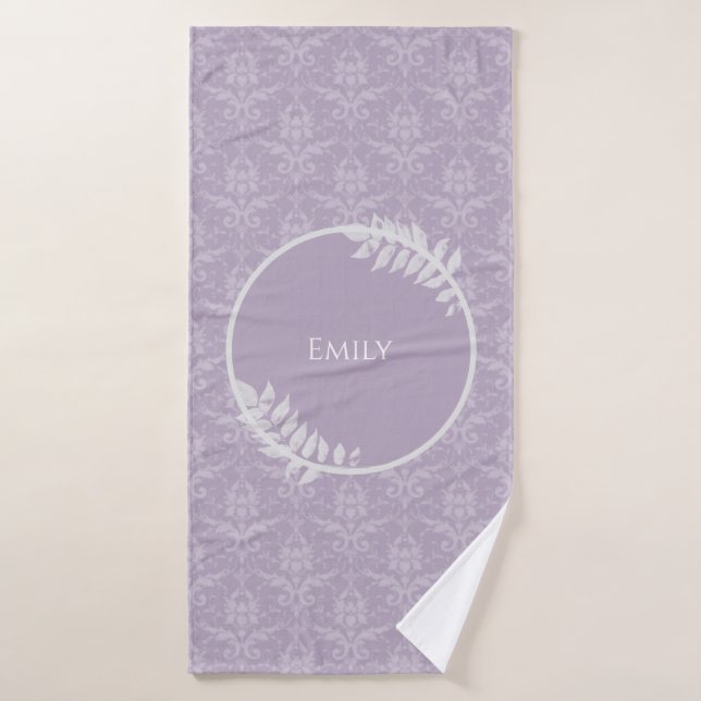 Lavender Elegant Damask Personalized Bath Towel Set (Bath Towel)