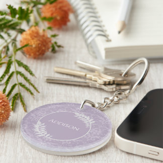 Lavender Elegant Damask Personalized Keychain