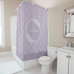 Lavender Elegant Damask Personalized Shower Curtain