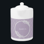 Lavender Elegant Damask Teapot<br><div class="desc">Enjoy your tea with a Lavender Elegant Damask Personalized Teapot.  Teapot design features an elegant damask background and space to add your name adorned with delicate foliage.  Additional gift items available with this design as well as a variety of colors.</div>