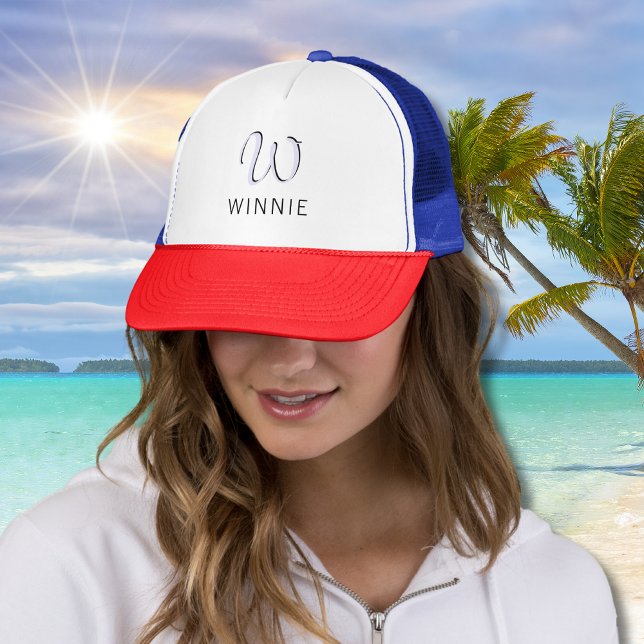 Lavender Elegant Initial Black Name | Modern  Trucker Hat (Creator Uploaded)