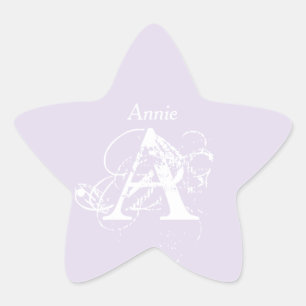 Lavender Elegant Minimalist Monogram Name Template Star Sticker