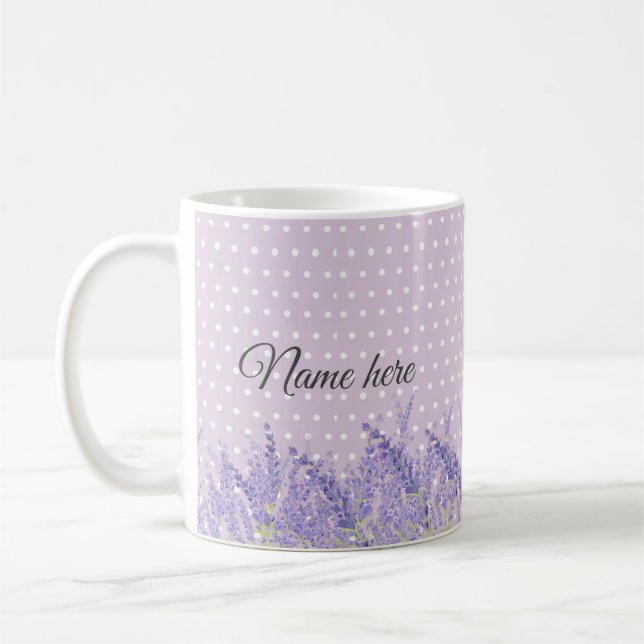 lavender, elegant, modern, trendy, floral , purple coffee mug (Left)