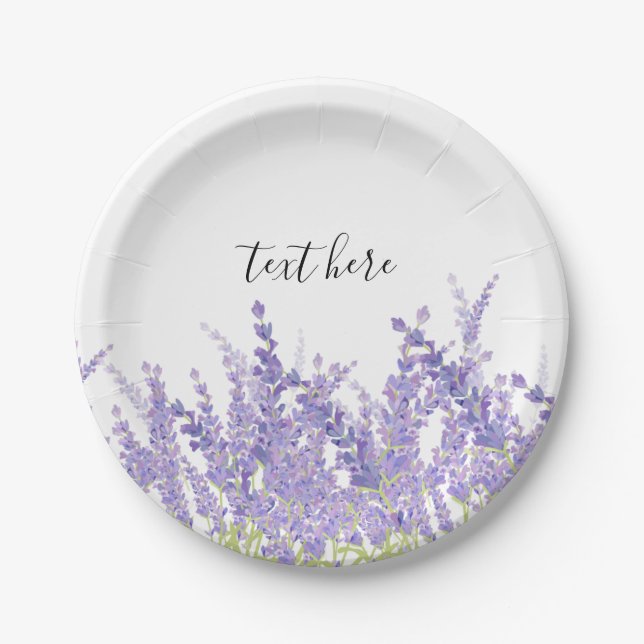 lavender, elegant, modern, trendy, floral , purple paper plates (Front)
