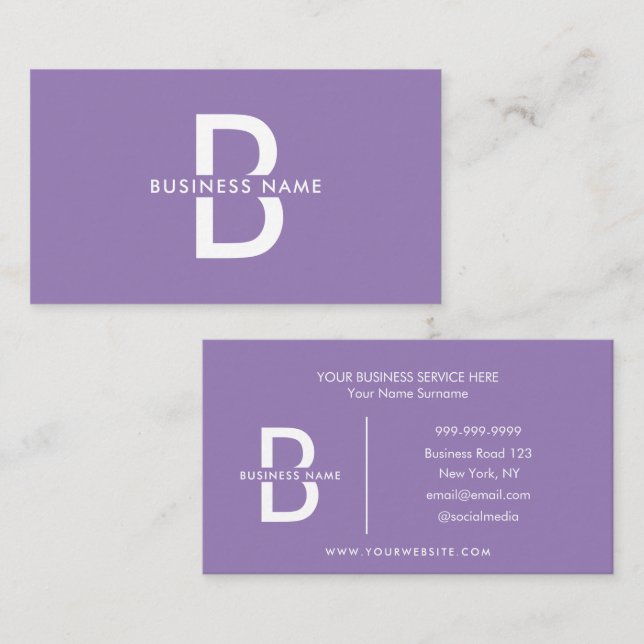 Lavender Elegant Monogram Modern Professional  Business Card (Front/Back)