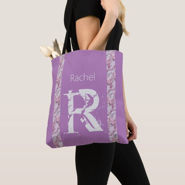 Lavender Elegant Simple Modern Monogram Template Tote Bag (Close Up)
