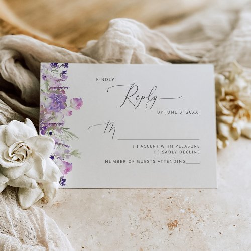 Lavender elegant wildflowers wedding RSVP card
