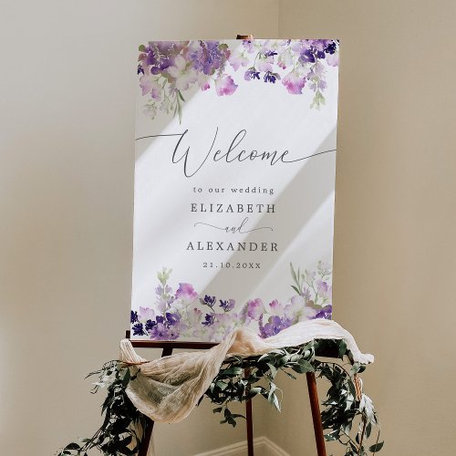 Lavender elegant wildflowers wedding welcome foam board