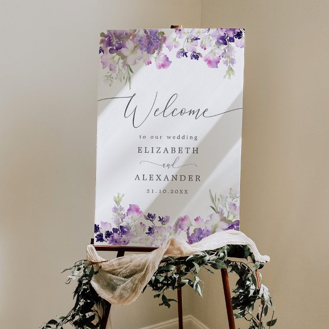 Lavender elegant wildflowers wedding welcome foam board (Creator Uploaded)