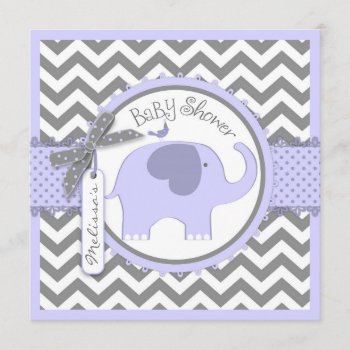 Lavender Elephant And Chevron Print Baby Shower Invitation by NouDesigns at Zazzle
