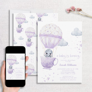 Lavender Elephant Baby is Brewing Baby Shower Invitation
