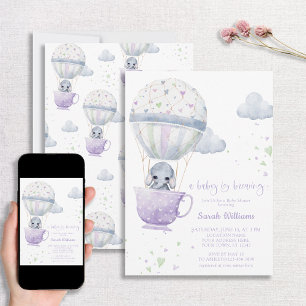 Lavender Elephant Baby is Brewing Baby Shower Invitation