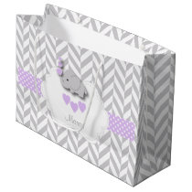 Lavender Elephant Design - Baby Boy Shower Large Gift Bag