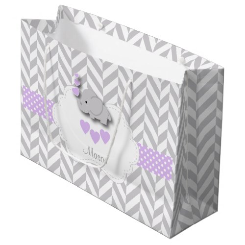 Lavender Elephant Design _ Baby Boy Shower Large Gift Bag