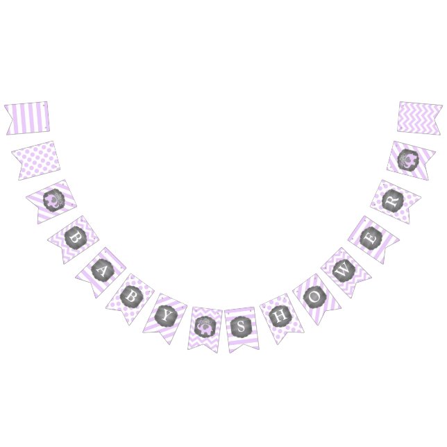 Lavender Elephant Girl Baby Shower Bunting Flags (All)