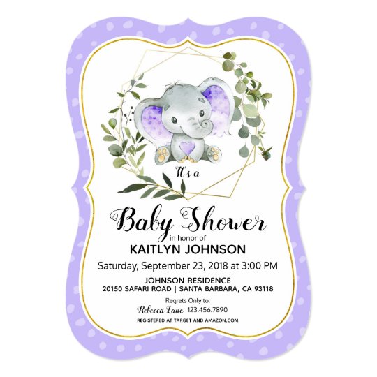 Lavender Elephant Modern Baby Shower Invitation