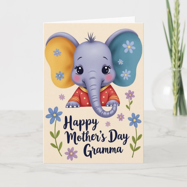 Lavender Elephants Mother Card (Front)