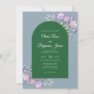 Lavender Emerald Crocus Eucalyptus Wedding Invitation
