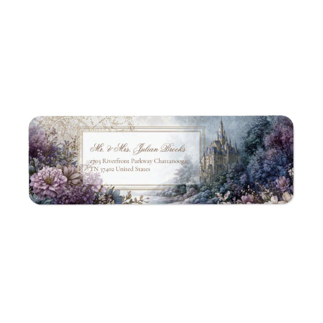 Lavender Enchanted Forest Gilded Castle Address Label (Front)