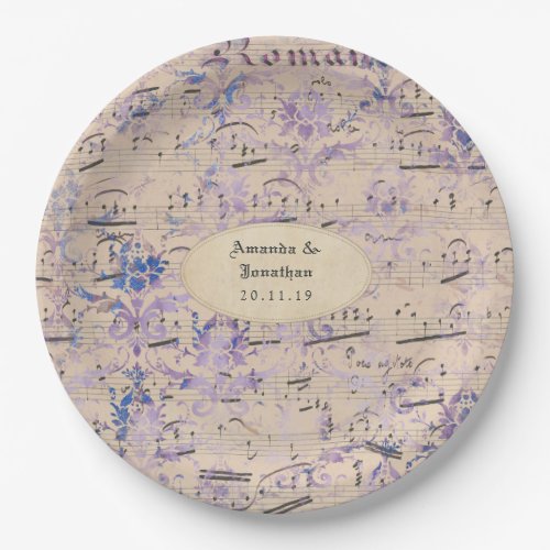 Lavender Ephemera Music Notes Wedding Paper Plates