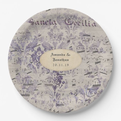 Lavender Ephemera Music Notes Wedding Paper Plates