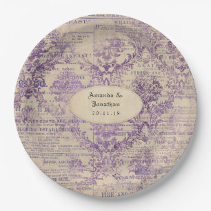 Lavender Ephemera Wedding Paper Plates