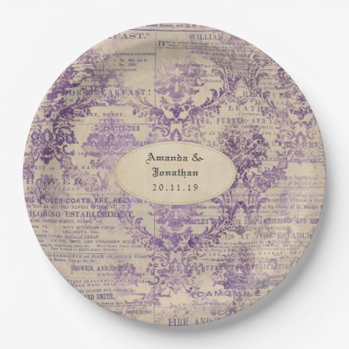 Lavender Ephemera Wedding Paper Plates