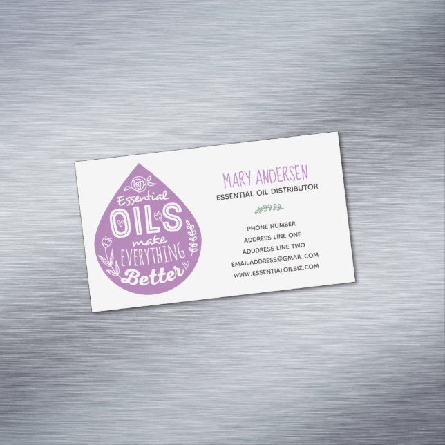 Lavender Essential Oil Drop Illustration Business Card Magnet (In Situ)