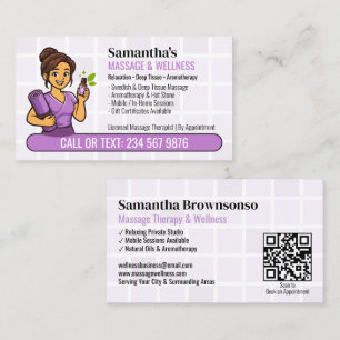 Lavender Essential Oil Massage Spa QR Cartoon Girl Business Card