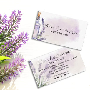 Lavender Essential Oils Purple Floral Watercolor Business Card
