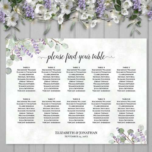 Lavender Eucalyptus 10 Table Wedding Seating Chart