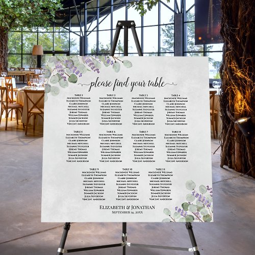 Lavender Eucalyptus 11 Table Wedding Seating Chart Foam Board