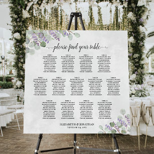 Lavender Eucalyptus 13 Table Wedding Seating Chart Foam Board
