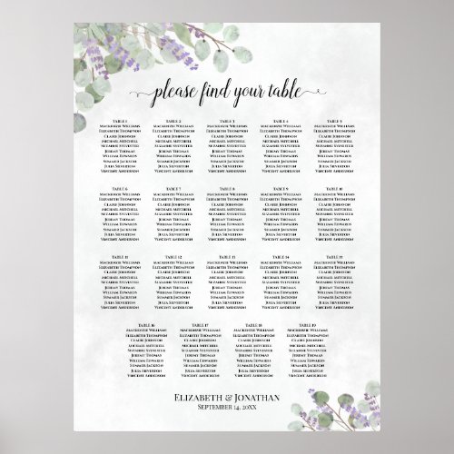 Lavender Eucalyptus 19 Table Wedding Seating Chart