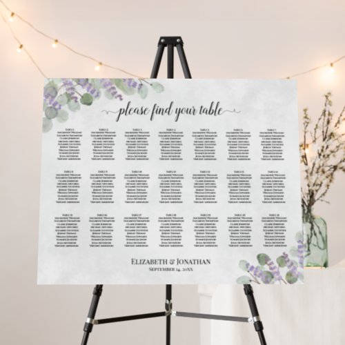 Lavender Eucalyptus 21 Table Wedding Seating Chart Foam Board
