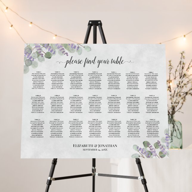 Lavender Eucalyptus 21 Table Wedding Seating Chart Foam Board (In Situ (Stand))