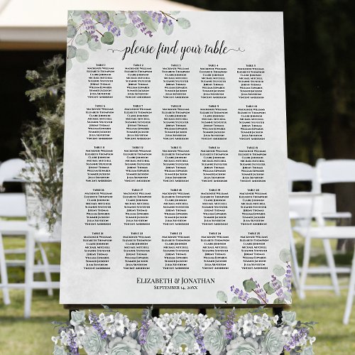 Lavender Eucalyptus 25 Table Wedding Seating Chart Foam Board