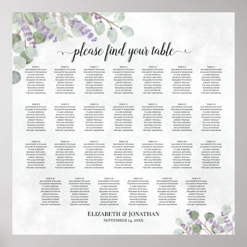 Lavender Eucalyptus 27 Table Wedding Seating Chart